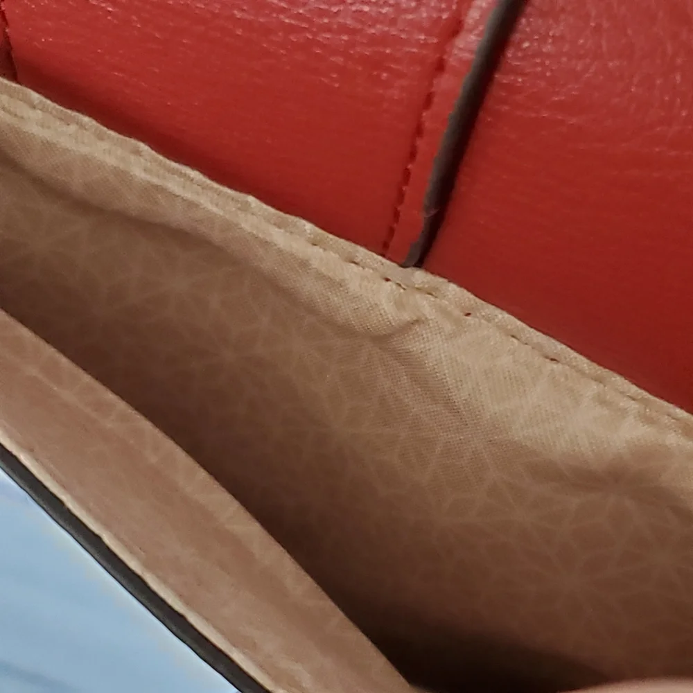 Time and Tru recycled materials vinyl hidden pocket shoulder bag red